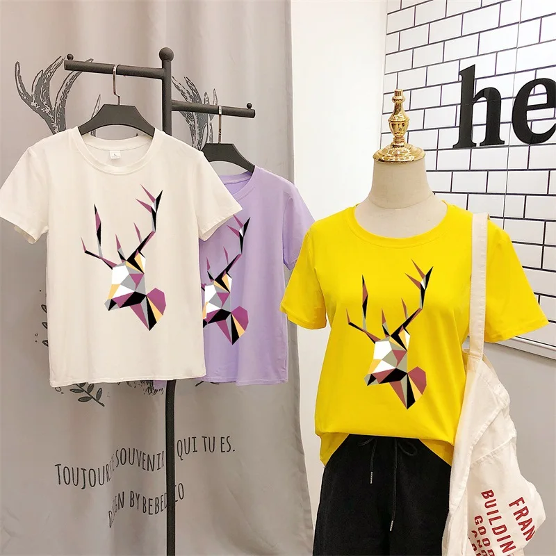 S-3XL Geometric Deer Printed Spandex Soft feeling T Shirt Women Shirt O Neck Short Sleeve Summer T-Shirt Tops Casual Pink TShirt
S-3XL Geometric Deer Printed Spandex Soft feeling T Shirt Women Shirt O Neck Short Sleeve Summer T-Shirt Tops Casual Pink TShirt