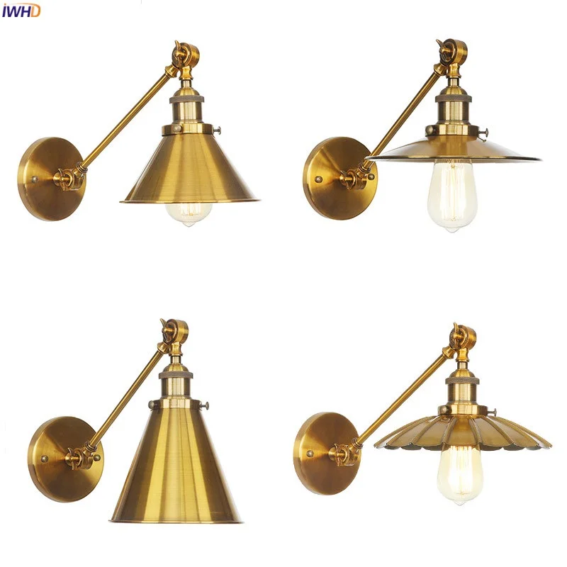 

IWHD Gold Long Arm LED Wall Light Fixtures Bedroom Beside Stair Style Loft Industrial Vintage Wall Lamp Edison Aplique Luz Pared
