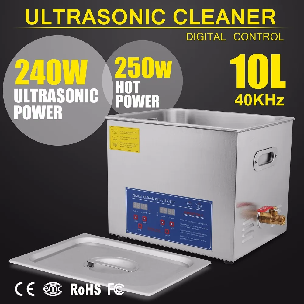 New Powerful Stainless Steel Ultrasonic Cleaner 10L Liter 490W Digital Timer Heater
New Powerful Stainless Steel Ultrasonic Cleaner 10L Liter 490W Digital Timer Heater