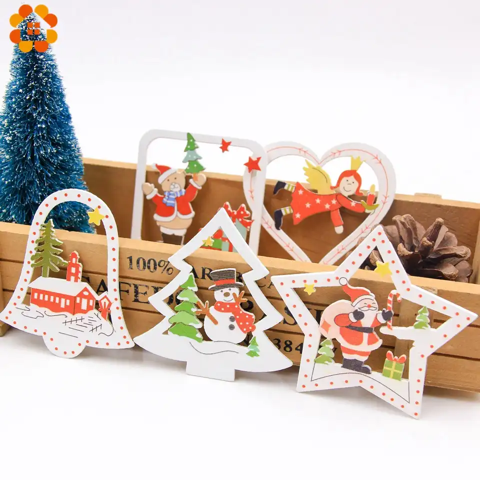 10pcs diy christmas wooden pendants ornaments colorful multi