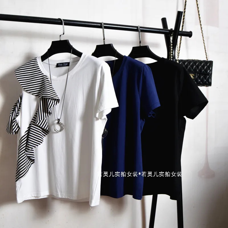 2019 Summer New Korean Irregular Stripe Flounces T-shirts Stitching Loose Casual Short Sleeve T-shirts O-Neck Solid T-shirts
2019 Summer New Korean Irregular Stripe Flounces T-shirts Stitching Loose Casual Short Sleeve T-shirts O-Neck Solid T-shirts