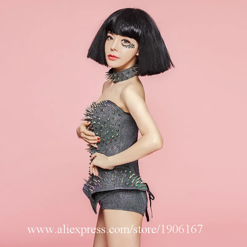 Bar Night Female Singer DJ Dance Dance Dance Black Symphony Rivet Set Stage Costume01