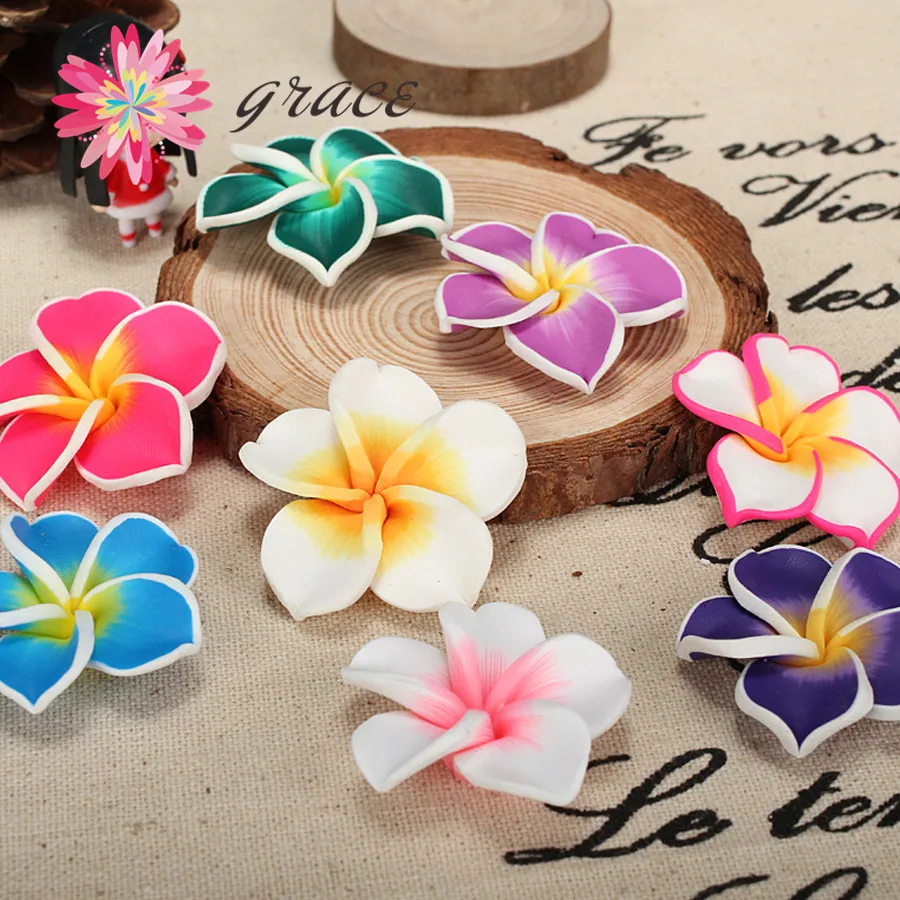 

10pcs/lots 35mm Multicolored Polymer Clay Fimo Artificial Plumeria Frangipani Flower Bead For Diy Hawaiian Jewelry Craft Making