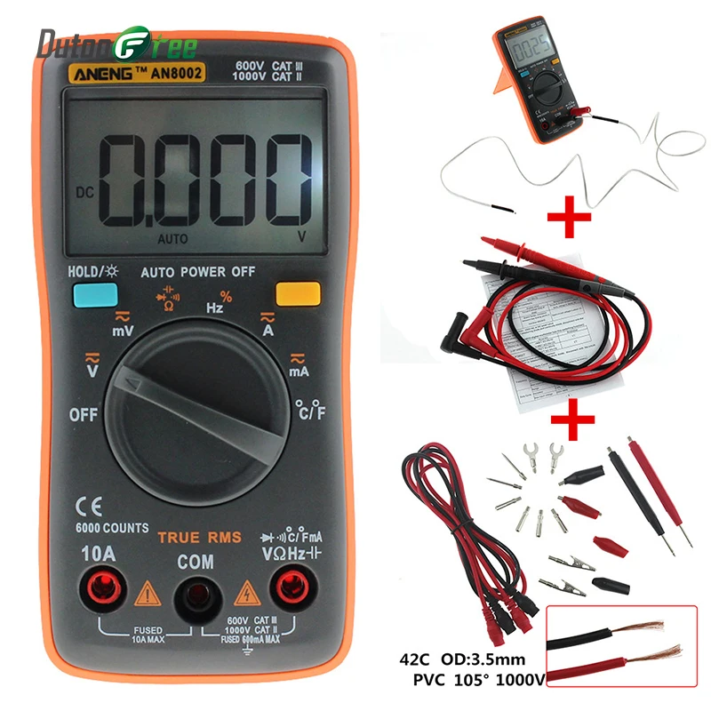 Dutoofree AN8002 Digital Multimeter 6000 Counts Backlight AC/DC Ammeter Voltmeter Ohm Portable Meter Multimetro Digitale
Dutoofree AN8002 Digital Multimeter 6000 Counts Backlight AC/DC Ammeter Voltmeter Ohm Portable Meter Multimetro Digitale