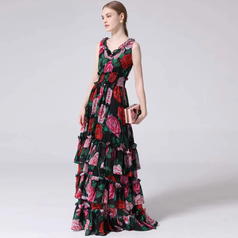 Elegant Floral Maxi Dress 2019 Summer Red Rose Printed Layers Ruffles Shirred Elastic Empire High Waist Ladies Chiffon Dresses
Elegant Floral Maxi Dress 2019 Summer Red Rose Printed Layers Ruffles Shirred Elastic Empire High Waist Ladies Chiffon Dresses