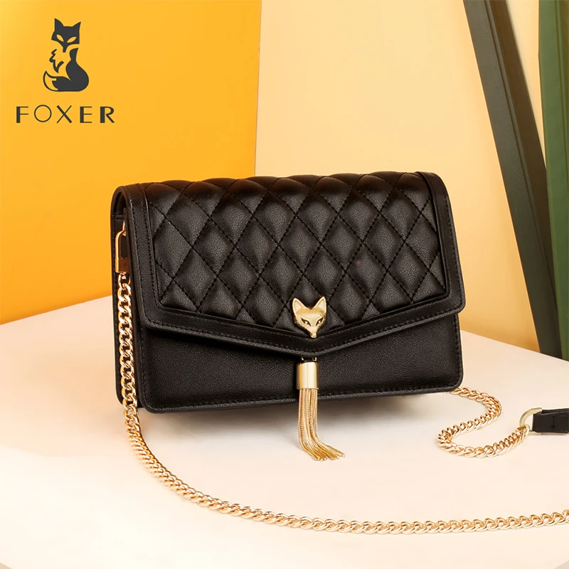 FOXER Brand Women Chain Strap Messenger Bag High Quality Leather Ladies' Flap Bag Female Diamond Lattice Evening bag
FOXER Brand Women Chain Strap Messenger Bag High Quality Leather Ladies' Flap Bag Female Diamond Lattice Evening bag