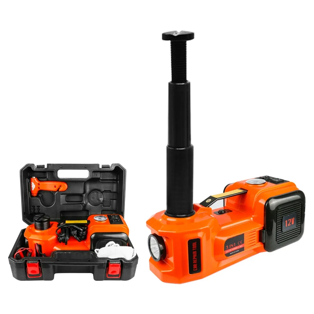 12V DC 5.0T (11023lb) Car Jack Electric Hydraulic Floor Jack, Tire air Pump and LED Flashlight 3-in-1 With Safety Hammer
12V DC 5.0T (11023lb) Car Jack Electric Hydraulic Floor Jack, Tire air Pump and LED Flashlight 3-in-1 With Safety Hammer