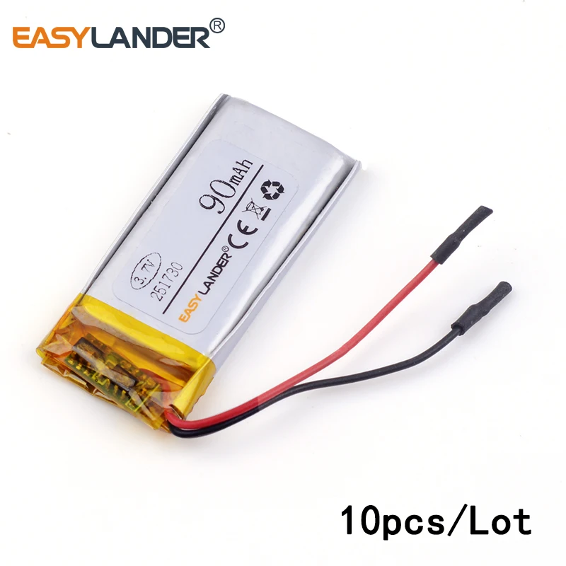 10pcs/Lot 3.7v lithium Li ion polymer rechargeable battery 251730 90mAh lithium battery Bluetooth headset
10pcs/Lot 3.7v lithium Li ion polymer rechargeable battery 251730 90mAh lithium battery Bluetooth headset