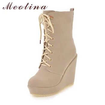Meotina Women Winter Boots Wedge Platform High Heel Boots 2018 Mid-Calf Boots Lace Up Shoes Autumn Big Size 42 43 botas mujer
Meotina Women Winter Boots Wedge Platform High Heel Boots 2018 Mid-Calf Boots Lace Up Shoes Autumn Big Size 42 43 botas mujer