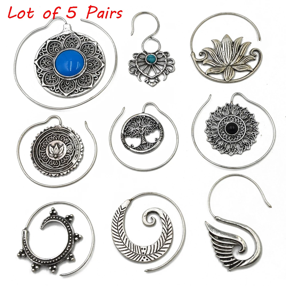 5Pairs Tribal Indian Spiral Lotus Flower Surya Leaf Heart Earrings Hoop piercing Ear Tunnel Plug Piercing Body Jewelry
5Pairs Tribal Indian Spiral Lotus Flower Surya Leaf Heart Earrings Hoop piercing Ear Tunnel Plug Piercing Body Jewelry
