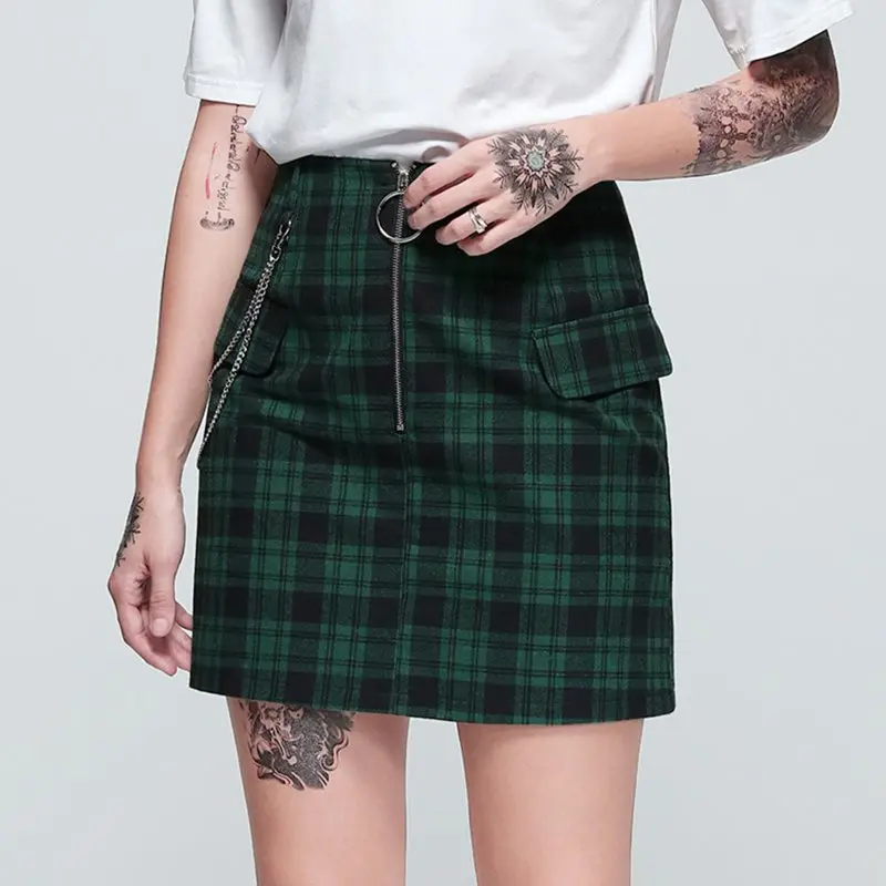 Green Plaid Skirt Women Punk Rock Chain Hipster Gothic Streetwear Casual High Waist Harajuku Preppy Style Young Girl Mini Skirts
Green Plaid Skirt Women Punk Rock Chain Hipster Gothic Streetwear Casual High Waist Harajuku Preppy Style Young Girl Mini Skirts