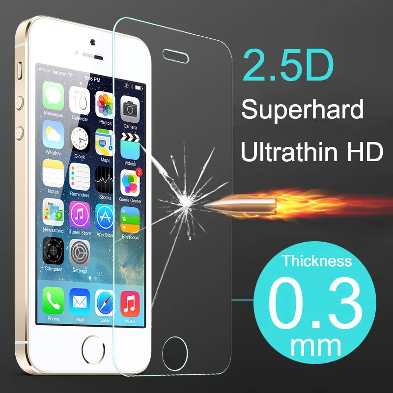 Top Quality 2.5D Ultrathin Premium Tempered Glass Screen Protector for iphone 5 5s 5c Protective Film Case For iPhone 5 5s 5c