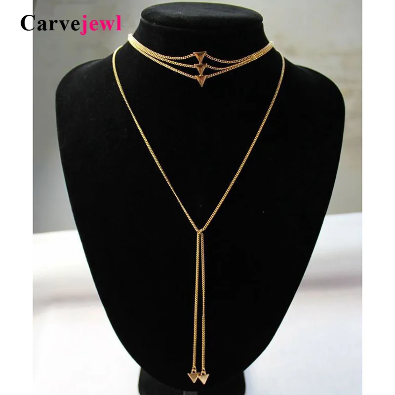 Carvejewl triangle Pendants & Necklaces for Women jewelry Simple Design Gold silver plating multi layer Clavicle Short Necklace 
Carvejewl triangle Pendants & Necklaces for Women jewelry Simple Design Gold silver plating multi layer Clavicle Short Necklace