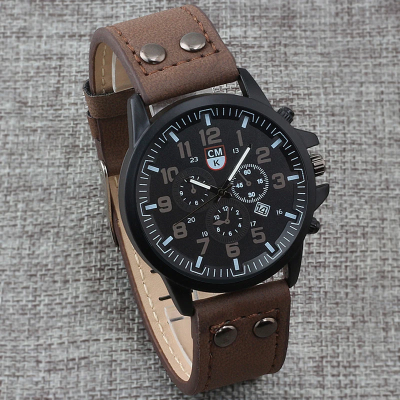 Brand CMK Fashion Casual Sports Military Men's Watch Clock Luxury Leather strap Calendar Quartz Men Watches 4 Color Wristwatches
Brand CMK Fashion Casual Sports Military Men's Watch Clock Luxury Leather strap Calendar Quartz Men Watches 4 Color Wristwatches