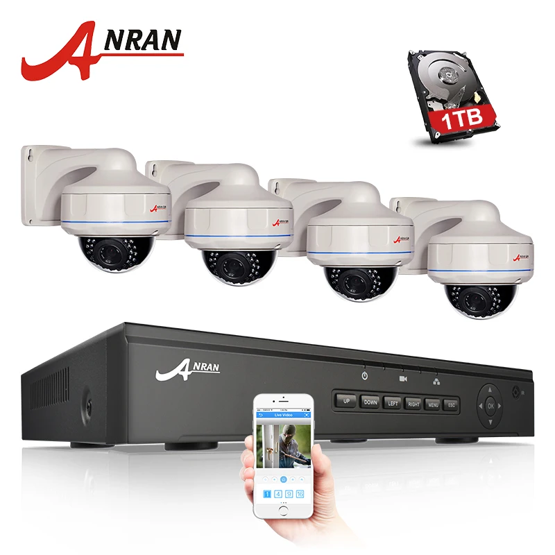 

ANRAN 4CH 1080P 48V POE NVR P2P CCTV System 2.0MP HD 30 IR Leds Vandalproof Dome POE IP Camera Security Surveillance Set 1TB