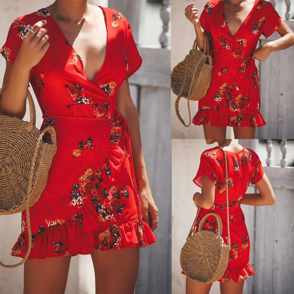 red floral dress with sleeves