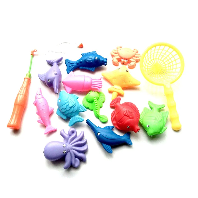 Children's 14pcs/Set Magnetic Fishing Parent-child interactive Toys Game Kids 1 Rod 1 net 12 3D Fish Baby Bath Toys outdoor toy 
Children's 14pcs/Set Magnetic Fishing Parent-child interactive Toys Game Kids 1 Rod 1 net 12 3D Fish Baby Bath Toys outdoor toy