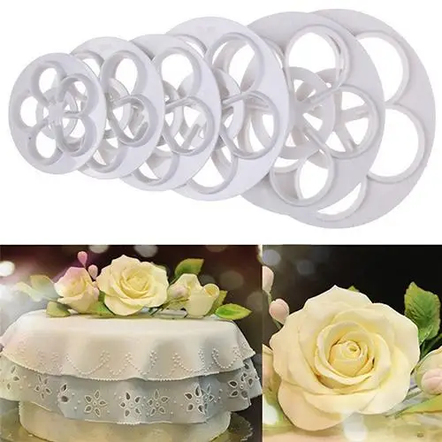 

6Pcs Fondant Mould Cake Sugarcraft Rose Flower Cookie Mould Gum Paste Cutter Tools Decorating Cutter Kitchen Baking Pastry Tool