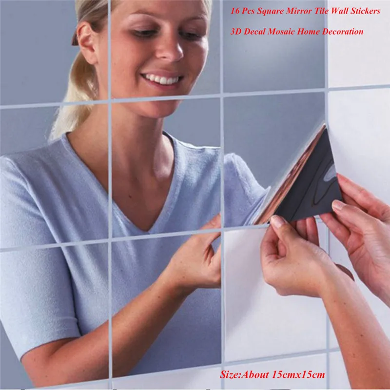 16 Pcs Square Mirror Tile Wall Stickers 3D Decal Mosaic Self-adhesive Mosaic bathroom mirror Surface waterproof 15cm*15cm
16 Pcs Square Mirror Tile Wall Stickers 3D Decal Mosaic Self-adhesive Mosaic bathroom mirror Surface waterproof 15cm*15cm