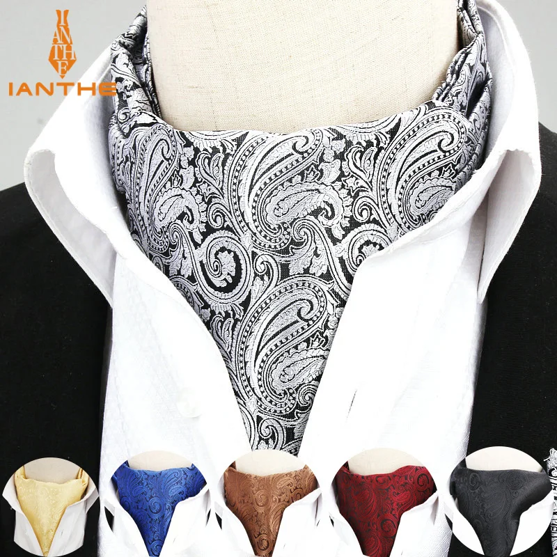 

High Quality Men Ascot Neck tie Vintage Paisley Jacquard Woven Necktie Cravat Tie Scrunch Self British style Gentleman Neckwear