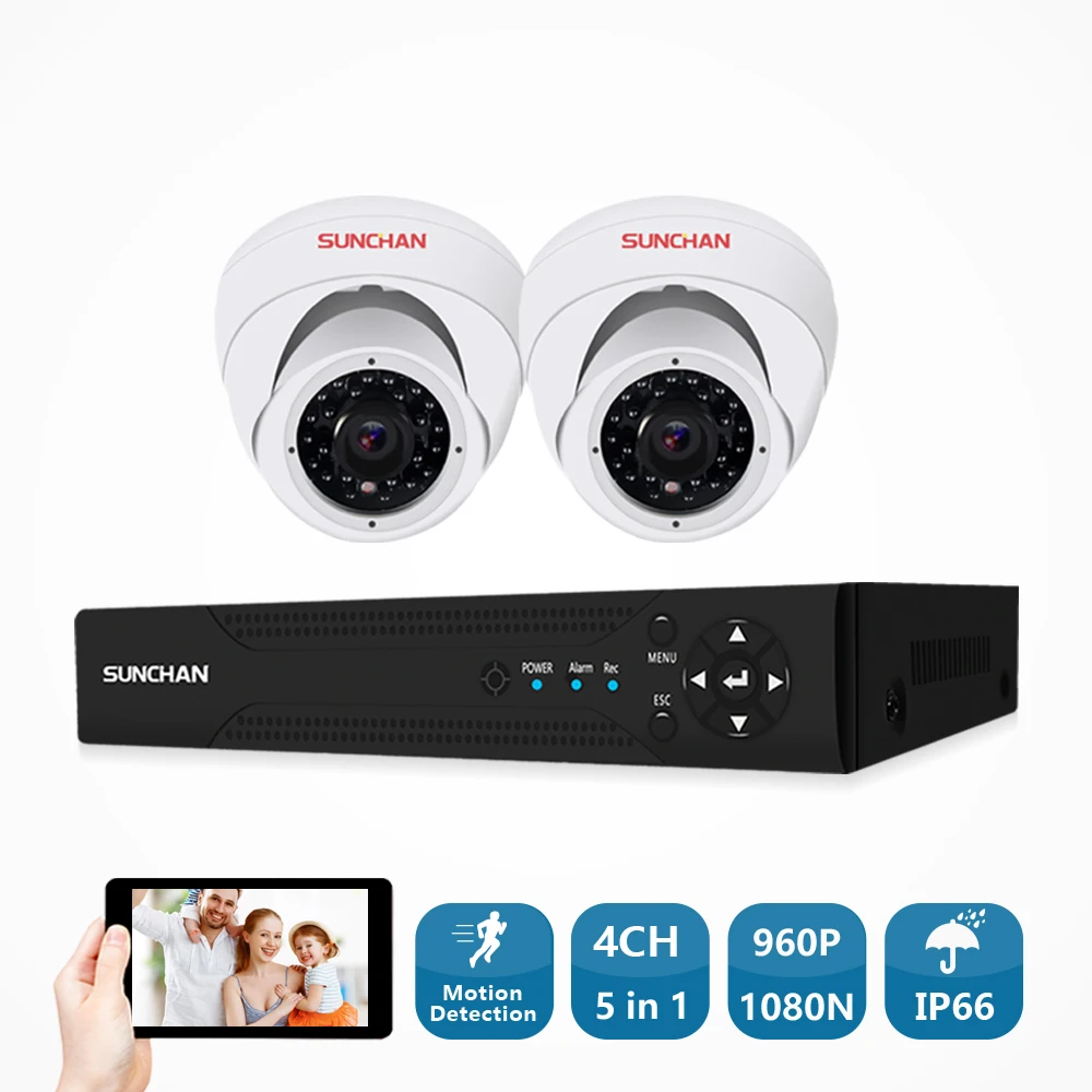 Фото SUNCHAN 4CH DVR CCTV System 2PCS Cameras 1.3MP IR Outdoor Indoor Security Camera 960P Video Surveillance Kit Home Set | Безопасность и