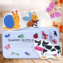 Mainan Bayi Besi Kotak Bayi Awal Awal Puzzle Kognitif Kartu Kendaraan/Buah/Hewan Set Pasang Puzzle pendidikan Hadiah(China)