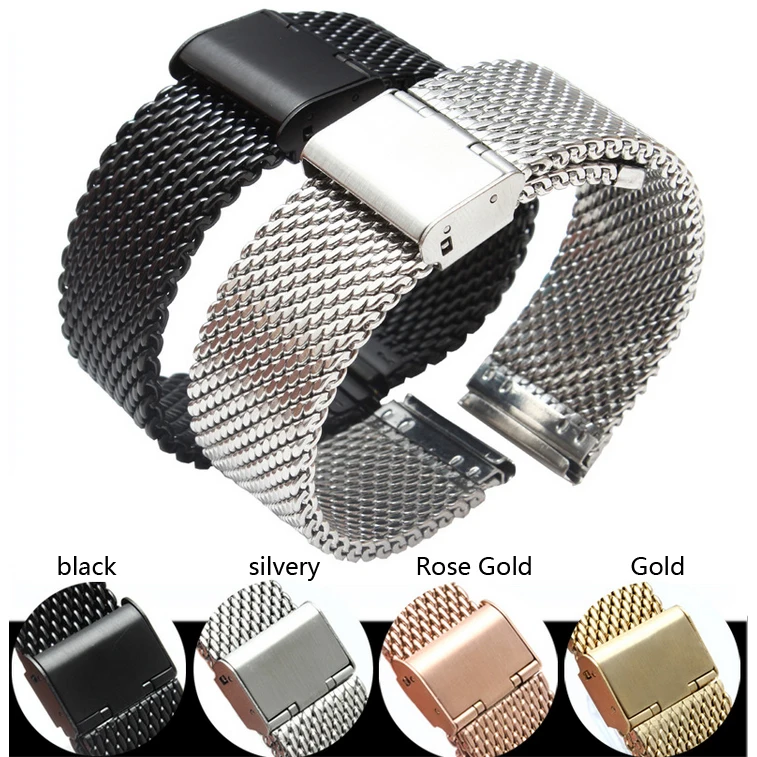 Фото Металлическая сетка браслет milanis Нержавеющая сталь Тканые часы группа 18 20 мм |