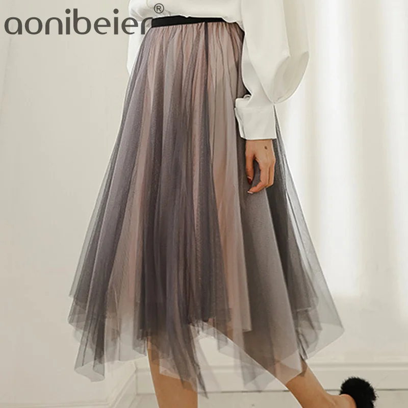 Aonibeier 2 layers Irregular Hem Black Mesh Female Midi Skirt Summer Elegant Women Stretchy High Waist Long Tulle Pleated Skirts
Aonibeier 2 layers Irregular Hem Black Mesh Female Midi Skirt Summer Elegant Women Stretchy High Waist Long Tulle Pleated Skirts