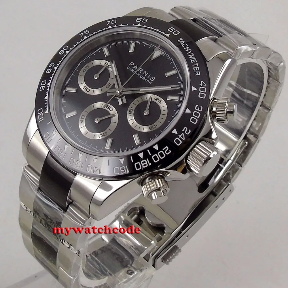 new arrive 39mm PARNIS black dial quartz mens watch solid case full Chronograph ceramic bezel P1223
new arrive 39mm PARNIS black dial quartz mens watch solid case full Chronograph ceramic bezel P1223