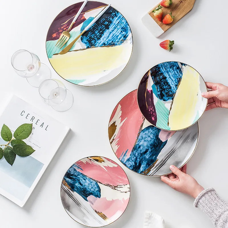1PCS Dinnerware Watercolor Painting Gold Inlay Colorful Cloud 8 /10 inch Ceramic Plate Dinner Porcelain Cake Snack Dessert Plate
1PCS Dinnerware Watercolor Painting Gold Inlay Colorful Cloud 8 /10 inch Ceramic Plate Dinner Porcelain Cake Snack Dessert Plate