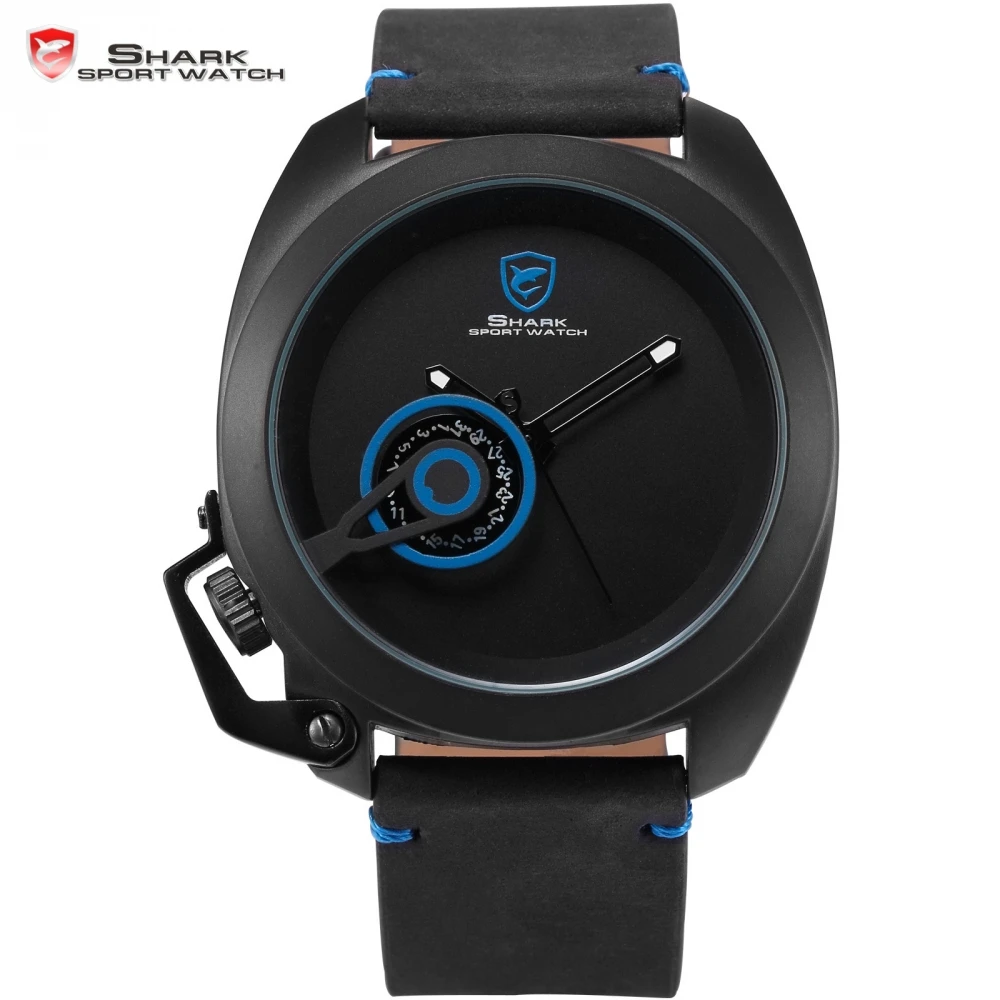 Image Tawny Shark Luxury Brand Blue Stylish Date Display Male Simple Dial Left Crown Clock Military Watch Men Sport Wristwatch   SH448