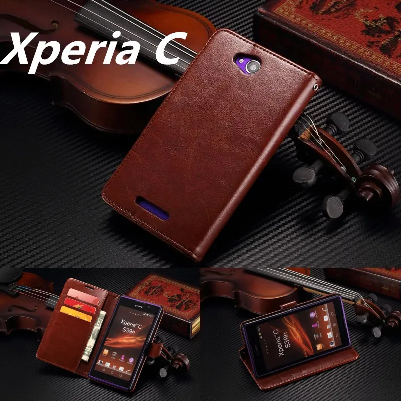Ультратонкий кожаный чехол-книжка для телефона Sony Xperia C C2305 | Мобильные телефоны и