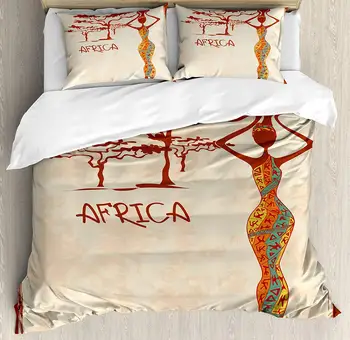 African Woman Duvet Cover Set Vintage Africa Themed Illustration Slim Indigenous Girl Figure Colorful Dress 4 Piece Bedding Set
African Woman Duvet Cover Set Vintage Africa Themed Illustration Slim Indigenous Girl Figure Colorful Dress 4 Piece Bedding Set