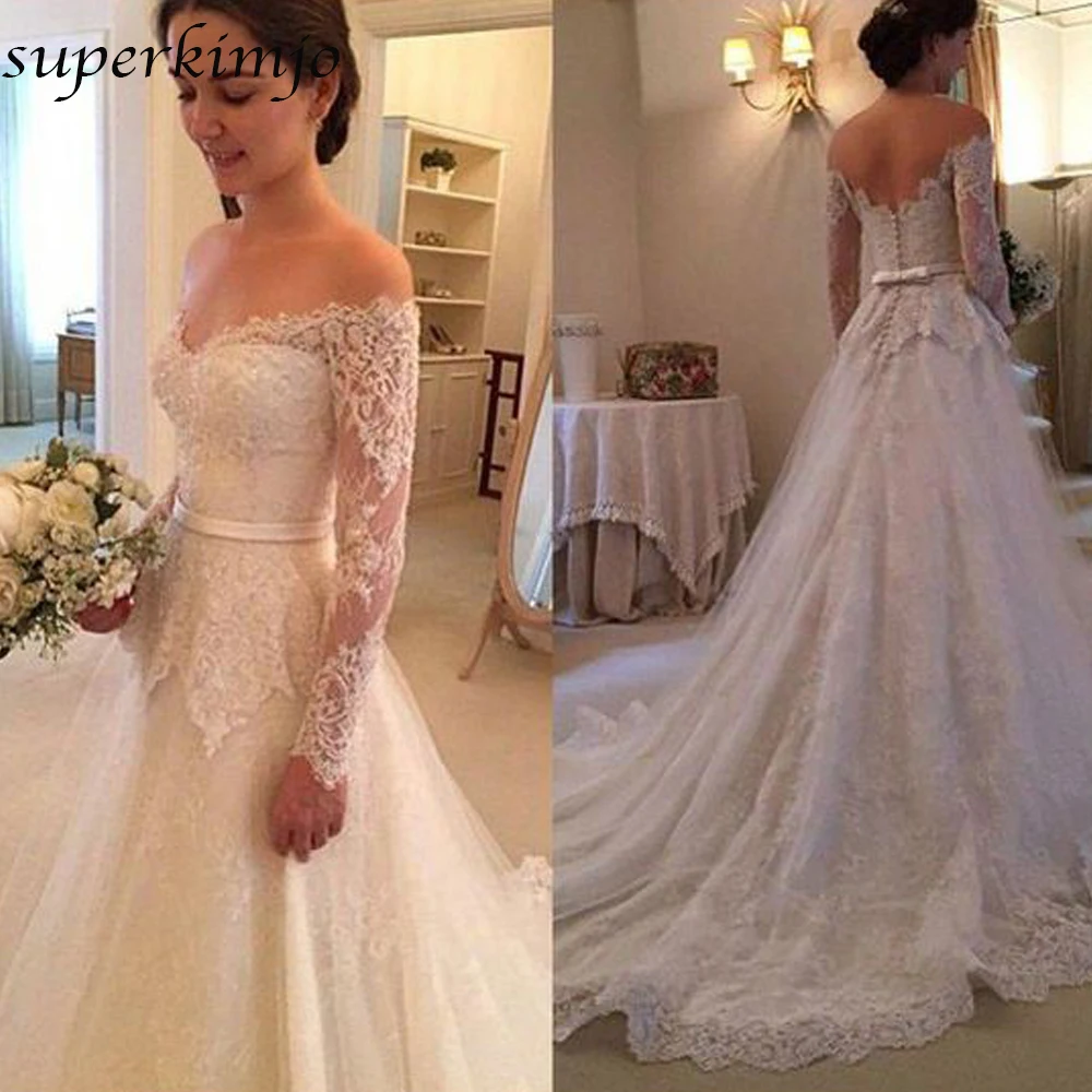 lace wedding dresses 2019 off the shoulder long sleeve appliques beading court train bridal dresses vestidos de noiva 
lace wedding dresses 2019 off the shoulder long sleeve appliques beading court train bridal dresses vestidos de noiva
