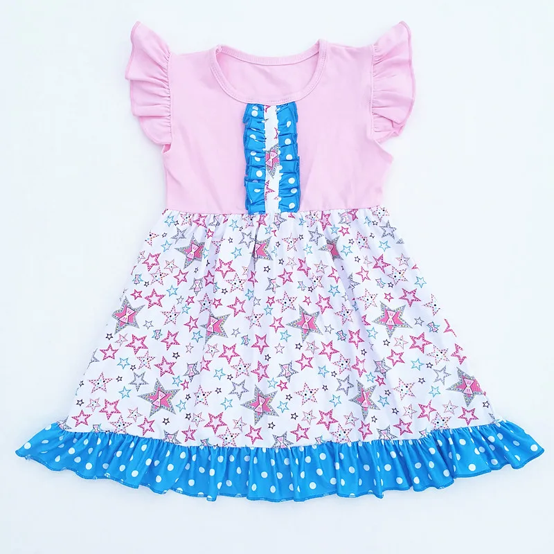 New 2018 Summer Arrivals Star Pattern Pink Cotton Short Sleeve Dress Baby Kids Girls Boutique Clothing | Детская одежда и обувь