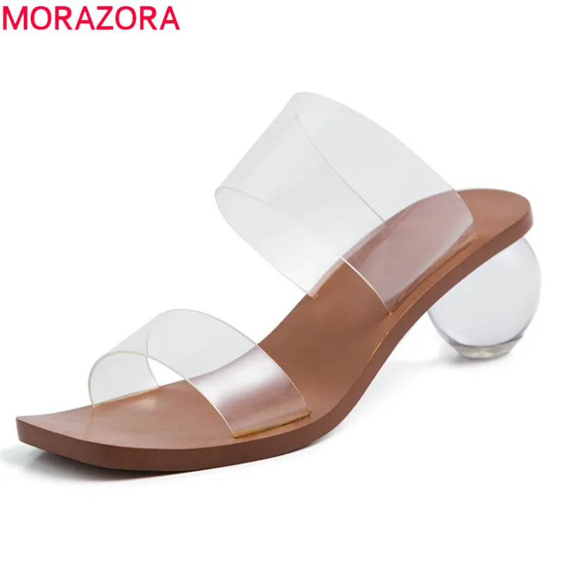 

MORAZORA 2019 new arrival women sandals unique pvc crystal high heels sandals summer transparent party prom shoes ladies