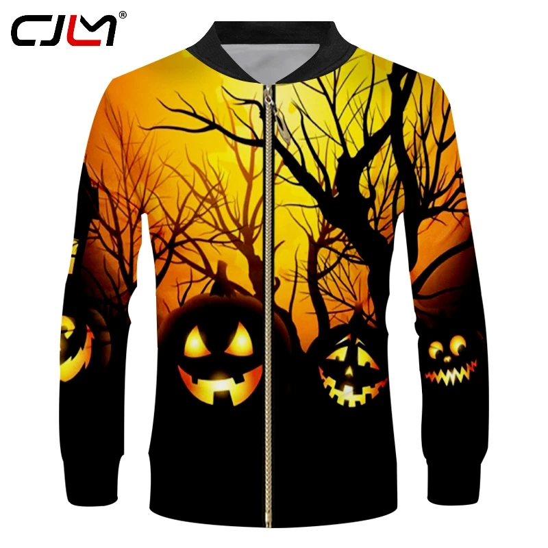 

CJLM Halloween New Forest Men's Black Zip Jacket 3D Printed Devil Pumpkin Long Sleeve Coat Man Chinese Style Wholesale