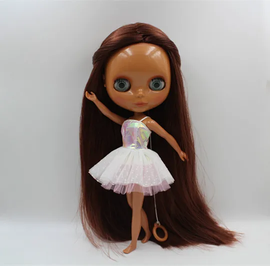 Кукла Blygirl Blyth с коричневыми красными прямыми волосами черной кожей Обнаженная