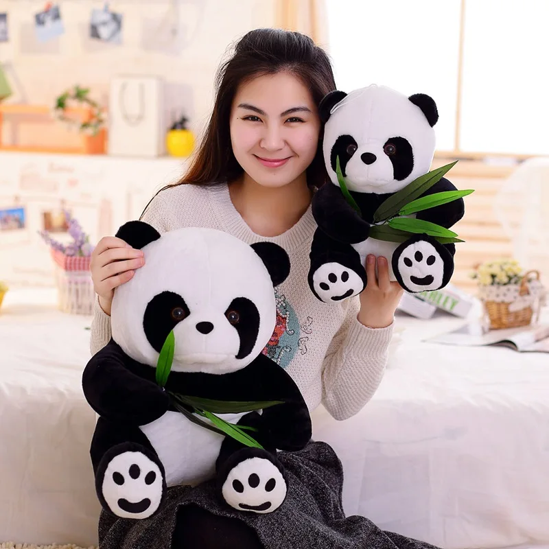 

9-20cm Vivid Funny Panda with Bamboo Leaves Plush Toys Soft Cartoon Animal Black and White Panda Stuffed Pendant Doll Kids Gifts