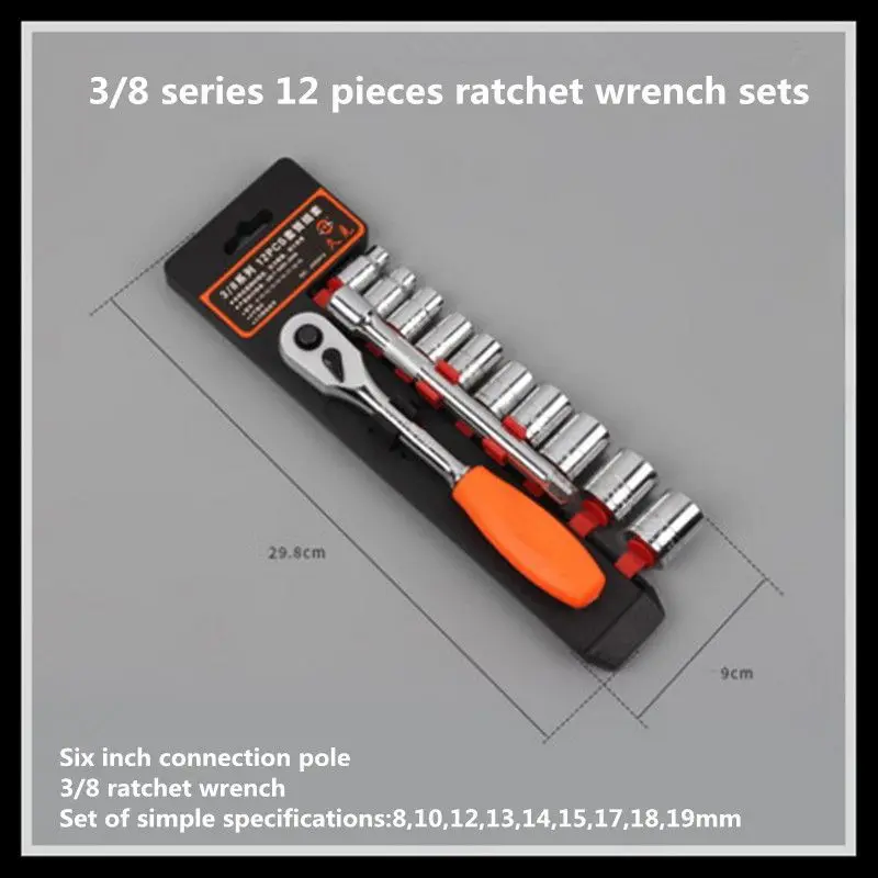 12Pcs 3/8-Inch Socket Wrench Set CR-V Drive Ratchet Wrench Spanner for Bicycle Motorcycle Car Repairing Tool Set Common Sockets
12Pcs 3/8-Inch Socket Wrench Set CR-V Drive Ratchet Wrench Spanner for Bicycle Motorcycle Car Repairing Tool Set Common Sockets