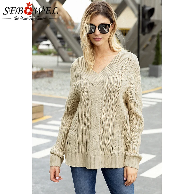 Khaki-Cable-Knit-V-Neck-Sweater-LC27873-16-5