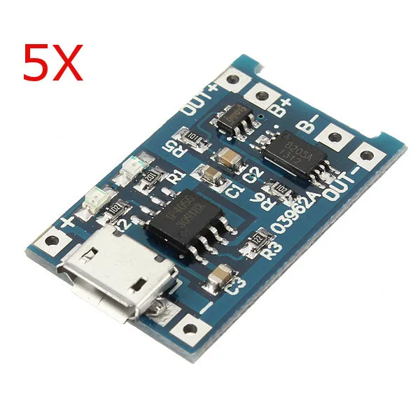 5Pcs/lot 5V 1A Micro USB 18650 Lithium Battery Charging Board Charger Module+Protection Dual Functions Modules
5Pcs/lot 5V 1A Micro USB 18650 Lithium Battery Charging Board Charger Module+Protection Dual Functions Modules