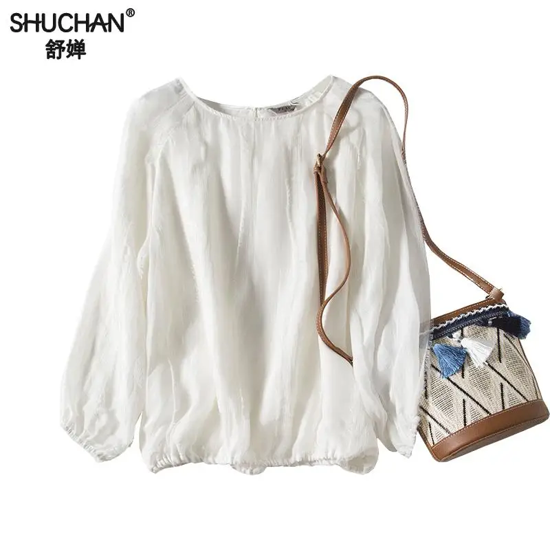 Shuchan White Women's Shirt Natural Silk Blouse With Lantern Sleeve Prairie Chic Blusas Femininas New Arrival 2019 c0149
Shuchan White Women's Shirt Natural Silk Blouse With Lantern Sleeve Prairie Chic Blusas Femininas New Arrival 2019 c0149