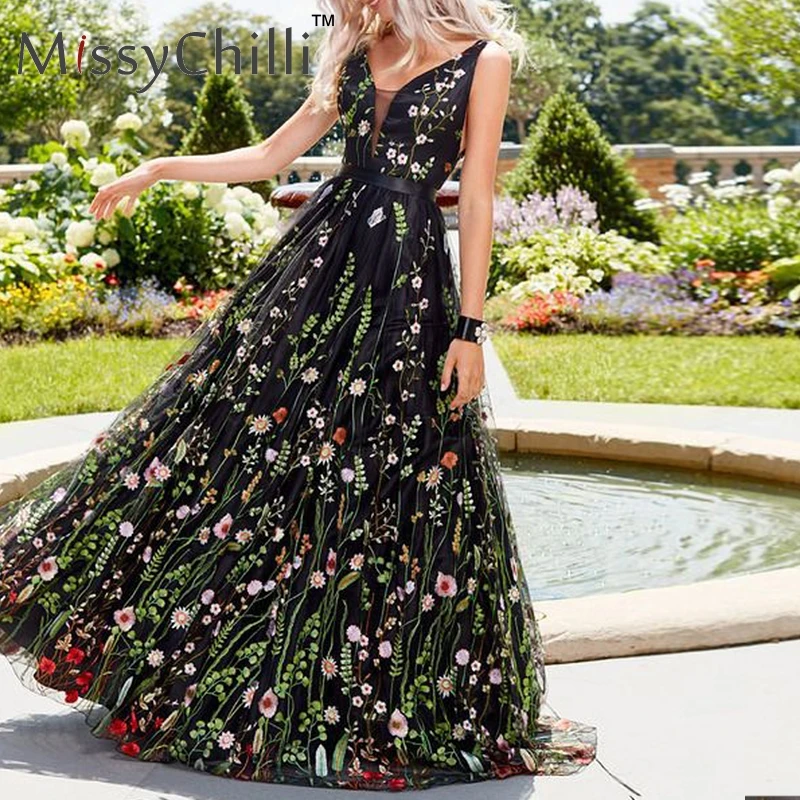 MissyChilli Mesh embroidery floral beach dress Women backless deep v neck elegant dress Female sexy clubwear maxi dress vestidos
MissyChilli Mesh embroidery floral beach dress Women backless deep v neck elegant dress Female sexy clubwear maxi dress vestidos