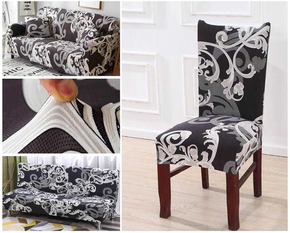 1246PCS Geometry Spandex Chair Cover Dining Washable slipcover for seat Elastic Kitchen Chair Covers Stretch Furniture Covers (2)