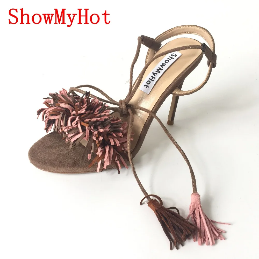 ShowMyHot Women fashion tassel Shoes Gladiator High Heel Sandals Brand Tassels Sandlias Blue Red Sexy Ladies Shoes size 35-40
ShowMyHot Women fashion tassel Shoes Gladiator High Heel Sandals Brand Tassels Sandlias Blue Red Sexy Ladies Shoes size 35-40
