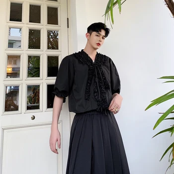 Men Vintage Short Sleeve Pleated Design Loose Casual Pullover Shirt Male Women Streetwear Party Dress Shirt Stage Show Costumes
Men Vintage Short Sleeve Pleated Design Loose Casual Pullover Shirt Male Women Streetwear Party Dress Shirt Stage Show Costumes