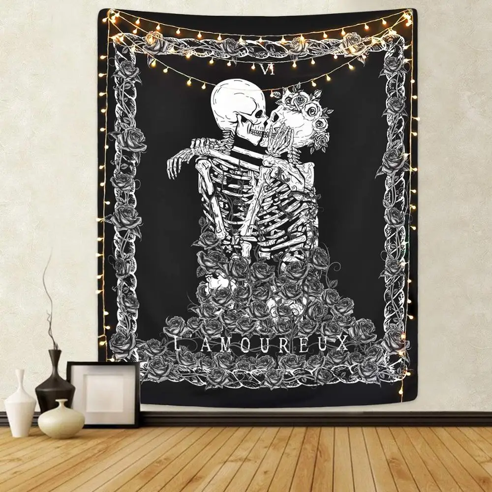 Skull Tapestry The Kissing Lovers Tapestry Black Tarot Tapestry Human Skeleton Tapestry for Room
Skull Tapestry The Kissing Lovers Tapestry Black Tarot Tapestry Human Skeleton Tapestry for Room