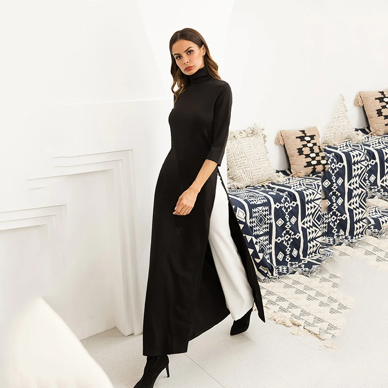 Maxi Dress 2019 Asymmetric Womens Long Dress Terylene 3 4 Sleeve Open Turtleneck with High Split Black Elegant Party Dress W1019
Maxi Dress 2019 Asymmetric Womens Long Dress Terylene 3 4 Sleeve Open Turtleneck with High Split Black Elegant Party Dress W1019