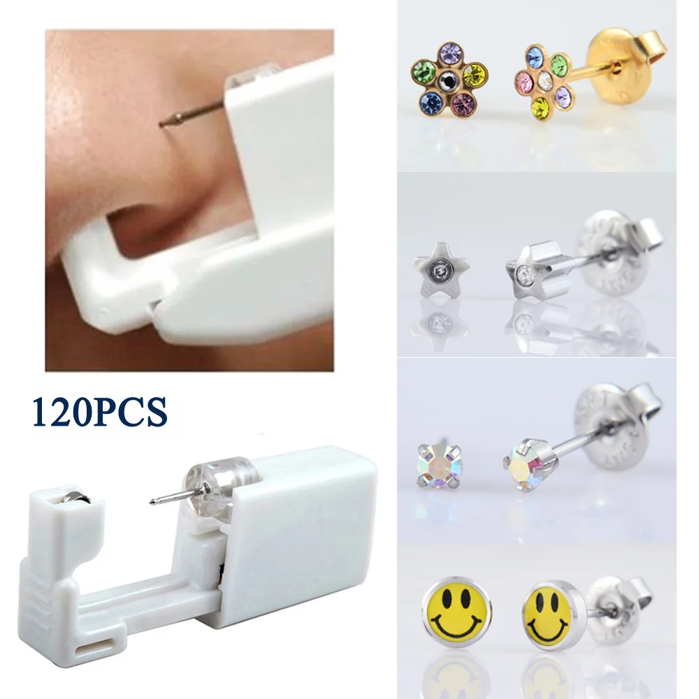 

120 PCS Disposable Piercing Unit No Pain Ear Piercing Kit Safe Sterile Nose Piercing Gun Tool Earring MixColor Wholesale Jewelry